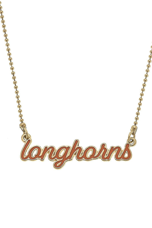 Texas Longhorns Enamel Script Necklace in Burnt Orange