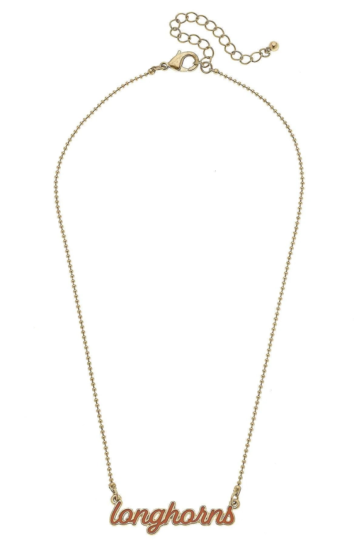 Texas Longhorns Enamel Script Necklace in Burnt Orange